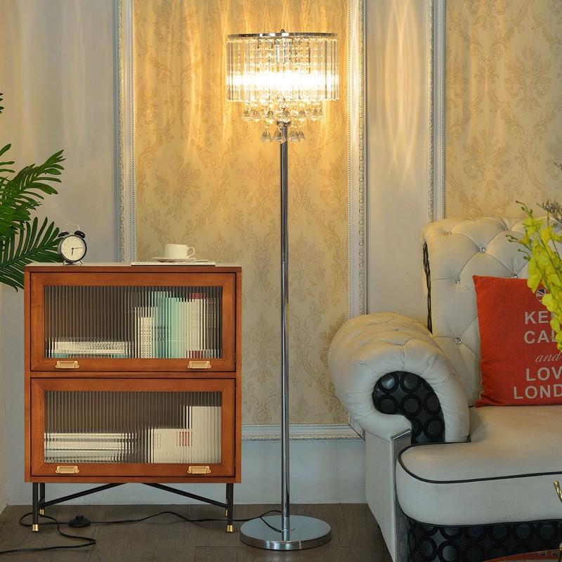 beaysyty Modern Elegance Crystal Floor Lamp, On/Off Foot Switch, Crystal