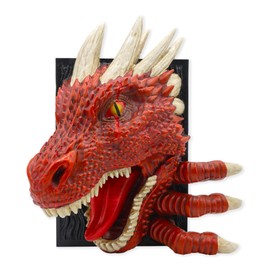 Dragon Bookend | 3D Design Pops Off The Shelf | Use Between Books or on an End of a Bookshelf or Book Nook | Fantasy Dragon Decor | Gothic Medieval Shelves Booknook Bookends | Crimson Red Model