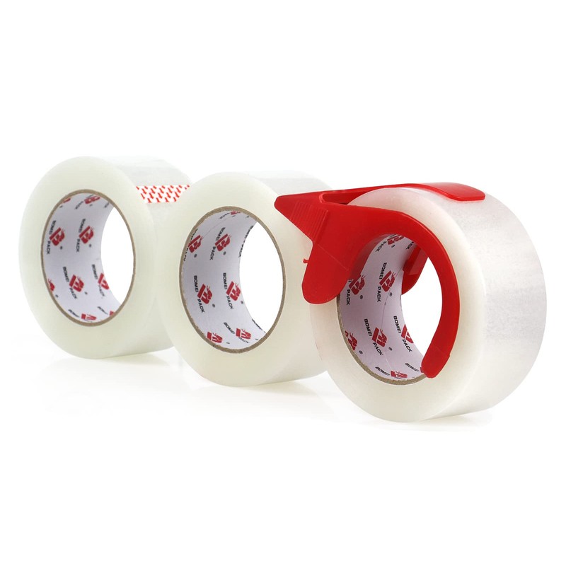 BOMEI PACK Heavy Duty PackingTape with Dispenser - 3 Rolls,
