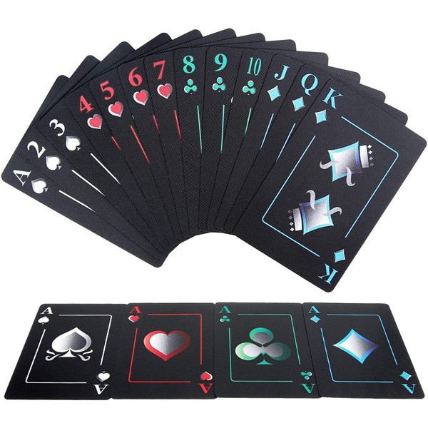 Joyoldelf Creative Playing Cards, Plastic PVC Waterproof Poker Deck of Cards with Black Backing in Box for Cardistry, Magic Trick and Party (Black)