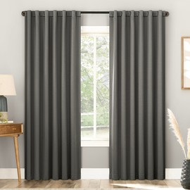 Sun Zero Belize 2-Pack Magnetic Closure Pleated Look Theater Grade 100% Total Blackout Back Tab Curtain Panel Pair, Gray, 52" W x 84" L (2 Panels)