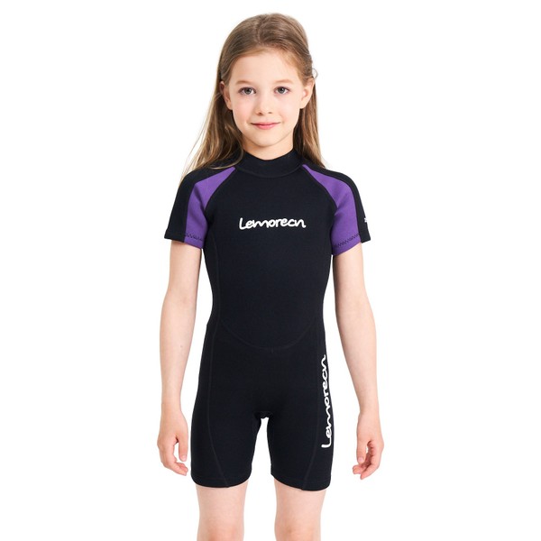 Lemorecn Wetsuits Youth Premium Neoprene 2mm Youth's Shorty Swim Suits (4021purple8)