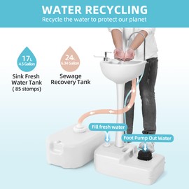 YITAMOTOR Portable Sink 17L Camping Hand Washing Station with 24L Sewage Tank, Wheels, Soap Dispenser, Towel Holder, for Garden, Gather, Worksite, Outdoor, Travel, Boat
