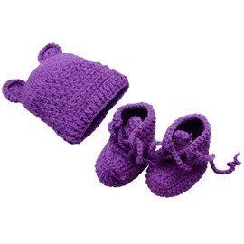 Newborn Photography Baby Props Boy Girl 2 Piece Hat and Bootie Set Purple