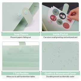 SKYDUE Expanding File Folder, Accordion File Organizer with 8 Pocket & Inner Card Pocket, Expandable Document Paper Receipt Holder for School Office Hospital, Letter/A4 Size Light Green