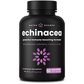 NutraChamps Echinacea Capsules 1000mg - 8-in-1 Immune Support Supplement - Echinacea Goldenseal, Vitamin C, Zinc, Ginger, Elderberry - 60 Capsules