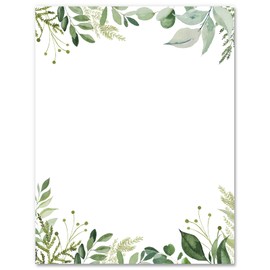 AnyDesign 60 Sheets Greenery Stationery Paper Green Leaves Border Letterhead Paper 8.5 x 11 In Watercolor Spring Summer Letter Writing Papers for Notes Greeting Card Invitation Office School Printing