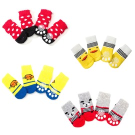 4 Pairs Dog Socks for Small Dogs, Anti Slip Dog Socks, Dog Grip Socks, Soft Pet Puppy Doggie Socks to Prevent Licking, Non Slip Paw Protection for Hardwood Floors Indoor Outdoor (L)