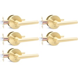 MrArm Interior Privacy Door Handle with Lock, Door Lever for Bathroom and Bedroom, Reversible Keyless Push Button Lock Door Lever, Heavy Duty Design, Satin Brass (5 Pack)