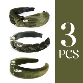 BOOMTOP Pack of 3 Velvet Headband Dirndl Costume Hair Accessories Braided Headband Wide Hair Band Padded Headband with Knot Vintage Headband for Women and Girls Carnival Theme Party Green