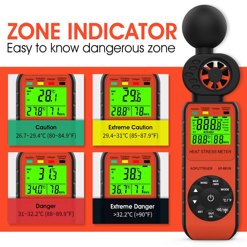 Heat Stress Meter Anemometer, Wet Bulb Globe Heat Stress Meter