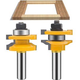 LEATBUY Router Bit Set 1/2-Inch Shank Tongue and Groove Flooring 2 PCS, V-Notch Wainscotting and Flooring Matched Router Bits Set with Edge Banding(1/2-V Shape)