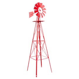 HAHASOLE 8ft Garden Windmill, Heavy Duty Durable Metal Weather Vane for Backyard, Ornamental Windmill for Yard Weather Resistant (Red, 8FT)