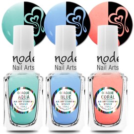 SheModern STICKY AQUA + BLUE + CORAL Stamping Polishes (Set 3) For Nail Art Design Air-Dry Collection. More Transfer Time with Tacky Surface for Easy Adhere of Pigment, Glitter