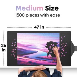 Premium Puzzle Mat - 26 x 47 Inches - Up to 1500 Pieces - Jigsaw Puzzle Roll Up Mat - Non Slip Rubber Bottom - Soft Polyester Surface - with Gift Packaging