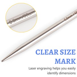 Reessy 4mm Circular Knitting Needles 60 cm Long, Stainless Steel Round Knitting Needle with Flexible Cable, Round Needles with Size Marked, Fixed Circular Knitting Pins for Knit Project