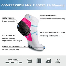 Besilay 8 Pairs Compression Socks for Men and Women, Plantar Fasciitis, Arch Support, Low Cut, Sprained Ankle, Swelling, Running, Gym, multicoloured