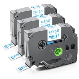 Unismar Compatible for Brother TZe-233 TZe233 TZ233 Label Tape for PT-H110 PT-D210 PT-D600 PTD400AD PT-H200BP PT-1280 Label Maker, 1/2in x 26.2ft Blue on White, 3-Pack