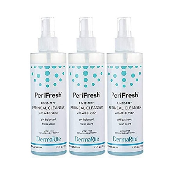 PeriFresh No Rinse Perineal Cleanser Spray, 3 Pack - 7.5 oz Peri Bottle - Mild Formula with Aloe - for Incontinence Care, Postpartum - for Men and Women