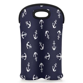 Aglebo Nautical Anchors 2 Bottle Wine Carrier Tote Bag Insulated Wine Bottles Neoprene Bag with Secure Carry Handle Portable Wine Cooler Bag for Travel Picnic Beach