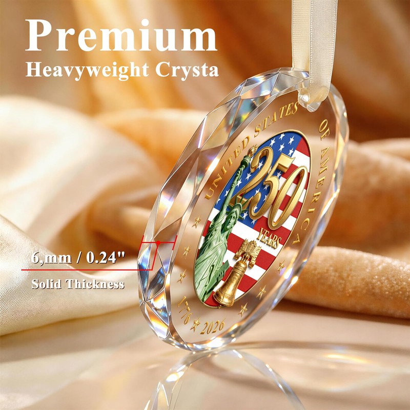250 Anniversary USA Ornament, Crystal Glass Patriotic Christmas Ornament