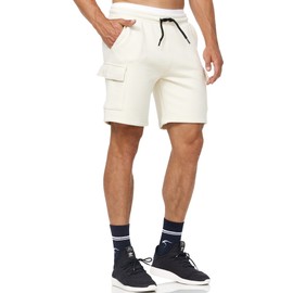 Indicode Men's Dannie Cargo Sweat Shorts with Drawstring, Men's Shorts, Sports Tracksuit Bottoms, White asparagus, XXL