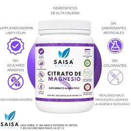 Saisa Herbal  Citrato de Magnesio  Citrato de Potasio  500 Cpsulas CU  Suplemento Alimenticio  Anticalambres, Energa, Recuperacin Muscular y Salud... 