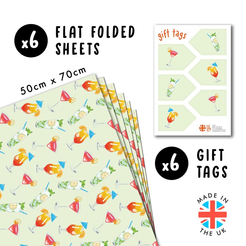Green Wrapping Paper - 6 Sheets Of Gift Wrap For