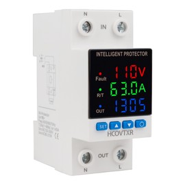 HCOVTXR Aadjustable Circuit Breaker 110V 63A Smart Circuit Breaker Over and Under Voltage Protector Adjustable Voltage Regulator with LED Display for Home RV Solar Systems(Triple Display, 63A)