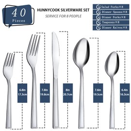 Silverware Set, Hunnycook 40-piece Silverware Set for 8, Stainless Steel Flatware Set, Include Fork Knife Spoon Set, Mirror Polished, Dishwasher Safe, Cutlery Set for Home Kitchen Restaurant Hotel
