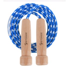 BTONGE Skipping Rope, Speed Rope Adjustable with Natural Wooden Handle, Traditional Cotton Skipping Rope, Adjustable Length, Non-Slip and Ideal for Fitness, Suitable for Children and Adults, 300 cm