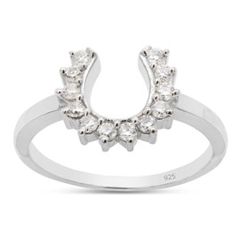 SAVEARTH DIAMONDS 1/4 Carat Round Cut Lab Created Moissanite Diamond Horseshoe Ring for Women In 14K White Gold Over Sterling Silver Prong Set (VVS1 Clarity, 0.25 Cttw) Size-7