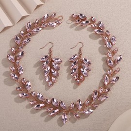 Teyglen Pink Crystal Rhinestone Wedding Hair Vine Bridal Headband Hair Piece for Bride Wedding Hair Accessories for Women Bridesmaid Bridal Party Prom Headpiece(Pink)