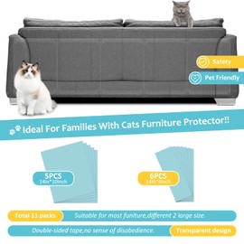 HappyFreeSX Anti Cat Scratch Furniture Protector from Cats, 11 PCS Sticky Paws, Corner Couch Protector for Cats, Cat Scratch Deterrent Tape, Training Tape, Cat Scratching Post Scratchers