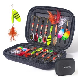 Maufriu Fishing Lures Spinner Baits for Trout Bass Salmon, 16pcs Rooster Tail Fishing Lures Kit with Treble Sharp Hooks, Fishing Spoons Baits for Freshwater Saltwater, Fishing Gears Gift for Men