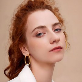 Two Tone Knot Hoop Earrings for Women Chunky 18K Gold Plated Mixed Metal Hoops Earrings Trendy