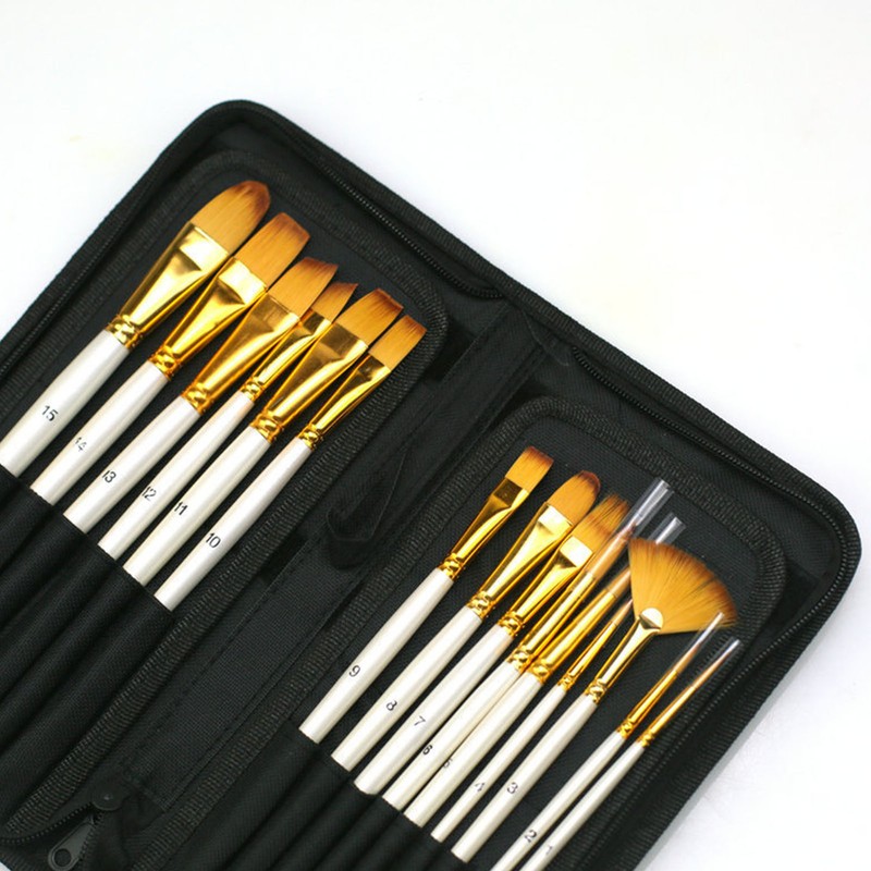 15pcs Paint Brush Set Acrylic Detailed Oil Painting Brushes with