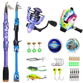 Sougayilang Adult &Kids Fishing Rod and Reel Combos Carbon Fiber Telescopic Fishing Pole with Smooth Reel Combo Saltwater Freshwater Kit 2.1HGTZ+XMCTZL