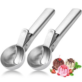 Ice Cream Scoop,Portable Stainless Steel Ice Cream Scoop with Trigger and Comfortable Handle,Icecream Scoop Spoon Perfect for DIY Ice Cream,Fruit,Cookie (2p-silver)