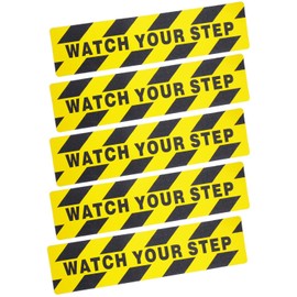 5 Pieces Watch Your Step Warning Sticker Adhesive Tape Anti Slip Abrasive Tape for Workplace Safety Wet Floor Caution, 6 by 24 Inches (Black and Yellow)