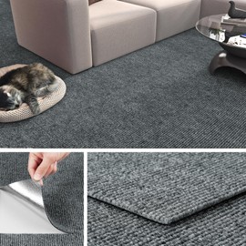 Livelynine 32-Sheet Grey Peel and Stick Carpet Tiles with Padding 11.8x11.8 Gray Self Adhesive Carpet Squares Sticky Rug Flooring Stick on Floor Tiles for Bedroom Commercial Home Kitchen Living Room