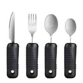 YPCBYNBS Adaptive Utensils,Easy Grip Silverware,Built Up Bendable Fork,Teaspoon,Tablespoon and Knife for Elderly,Hand Tremors,Arthritis and Parkinson's Patients,4 Piece Set