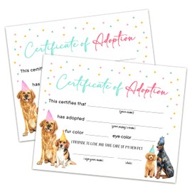 Pet Adoption Certificate - Adopt A Dog Certificate for Girl Boy - Puppy Adoption Party Decorations - Puppy Birthday Party Favors - Lets Pawty Party Supplies, 10 Adoption Certificates (CC01)