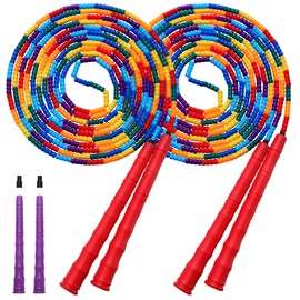 Kingcolor - Cuerda de saltar doble holandesa, cuerda de saltar de 16.4 pies de largo (2 unidades), cuentas segmentadas de plástico, cuerda de saltar, adecuada para niños y adultos, lo suficientemente larga para 5-6 puentes (rojo)