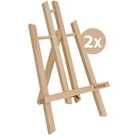 Artina Manchester Set of 2 Small Wooden Table Easel 28 cm Mini Presentation Easel Display Easel for Pictures, Menu Cards, Decoration - Wooden Easel for Schools and Children