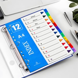 A4 File Dividers 4Pcs, Ancable Plastic A4 File Dividers for Lever Arch Folder Dividers for Ring Binders with11-Holes & Content List, Ideal for Office School