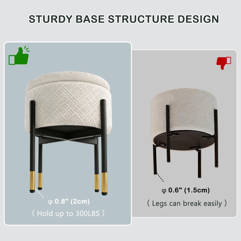 CAROLMADE Round Ottoman with Storage, Velvet Makeup Vanity Stool, Small