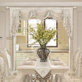 Loom and Mill Luxury Waterfall Valances for Windows, Elegant Jacquard Thick Swag Curtains Valance with Tassels for Living Room, Bedroom Party Banquet Decorations (Light Apricot, W79 Inch, 1 Panel)