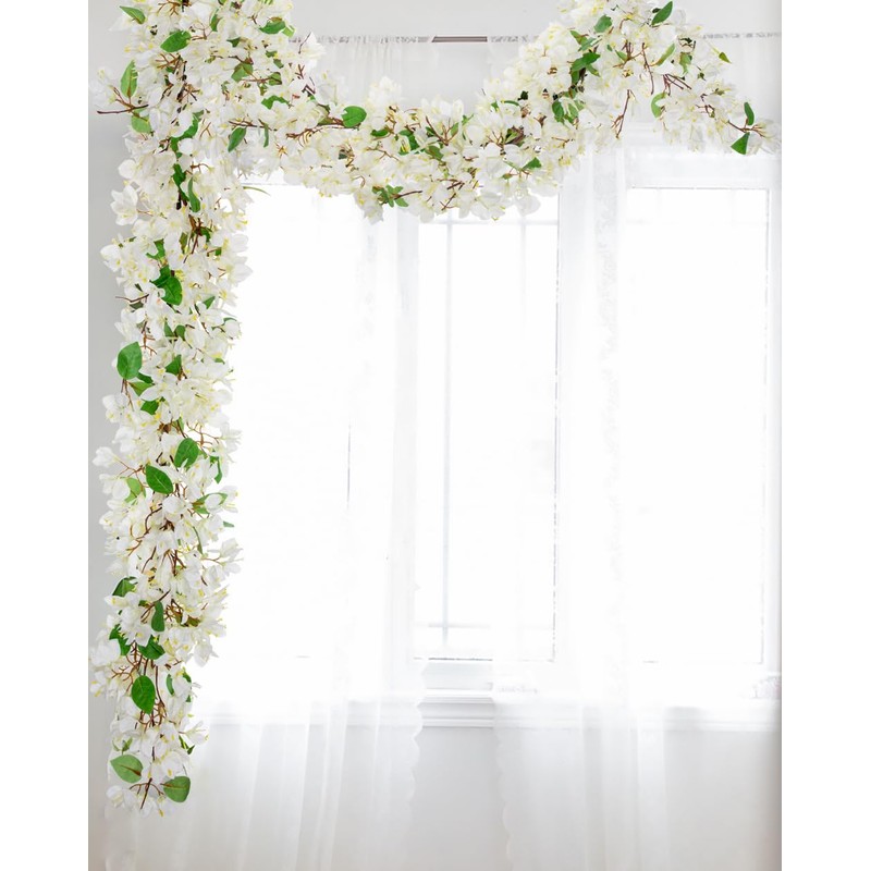 Briful 6ft White Bougainvillea Flower Garland – Artificial Silk Floral
