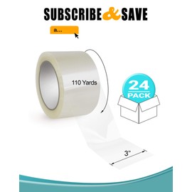 APQ 24 Rolls of Carton Sealing Tape 3” x 110 Yards. Thickness 2 Mil. 50 Micron Polypropylene Pressure Sensitive Tape for Packing, Shipping, Moving Boxes. Acrylic Adhesive. No Weathering, Yellowing.